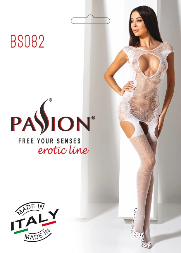 Ажурный бодистокинг с чулками Passion BS082 white фото 6