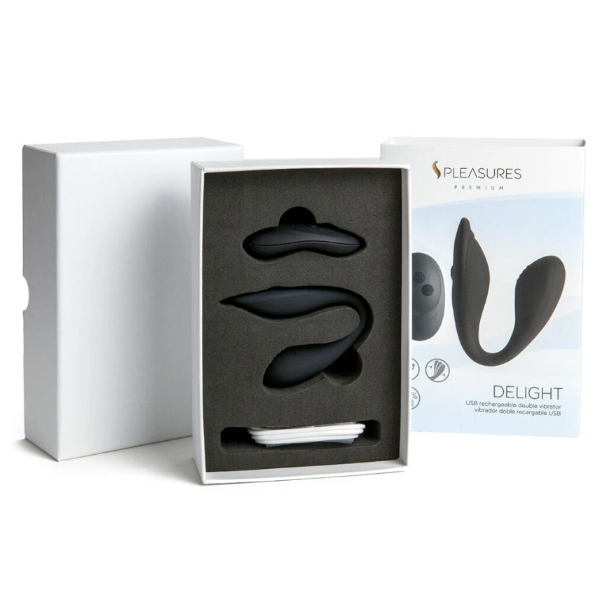 Двойной вибратор S Pleasures Premium Delight, черный, для клитора и точки G, 10 режимов фото 3