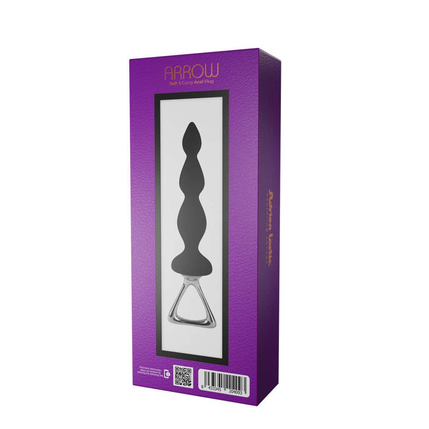 Анальний ланцюжок Adrien Lastic Arrow II, чорний, силіконовий, гнучкий, з металевою ручкою, діаметр 3,2 см фото 5