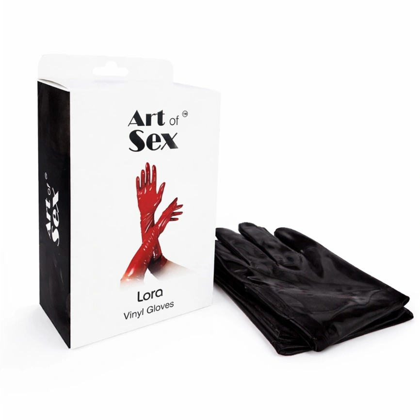 Виниловые перчатки Art of Sex - Lora, размер L, цвет черный с эффектом мокрого бархата фото 4