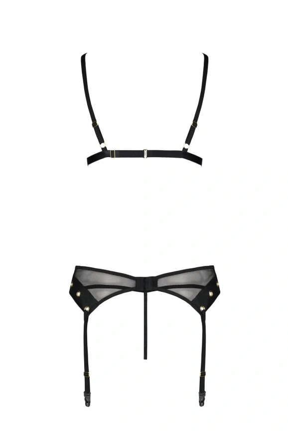 Комплект белья Passion NESSY SET S/M black, бюстгальтер, пояс для чулок, стринги фото 4