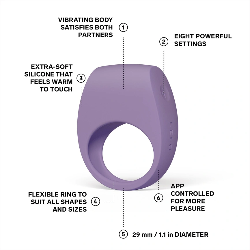 Эрекционное кольцо с вибрацией LELO Tor 3 Violet Dusk, управление со смартфона фото 2