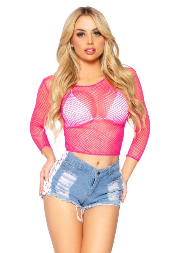 Сітчастий топ Leg Avenue Long Sleeves T-Shirts Neon Pink, One Size фото 1