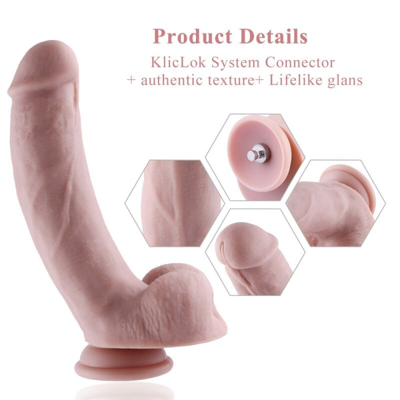 Силіконовий фалоімітатор для секс-машин Hismith 8.3″ Silicone Dildo, вигнутий, система KlicLok фото 2