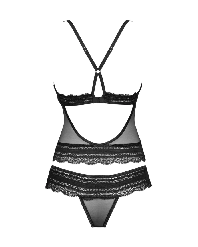 Полупрозрачный набор с украшениями Obsessive Ivannes top & thong L/XL, черный, топ и танга фото 6
