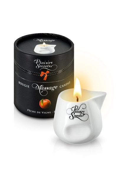 Масажна свічка Plaisirs Secrets Peach (80 мл) подарункова упаковка, керамічний посуд фото 1