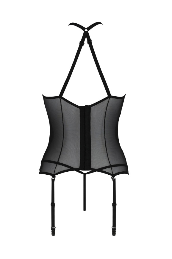 Корсет з пажами Passion SATARA CORSET L/XL black, стрінги, мереживо, застібки спереду та ззаду фото 4