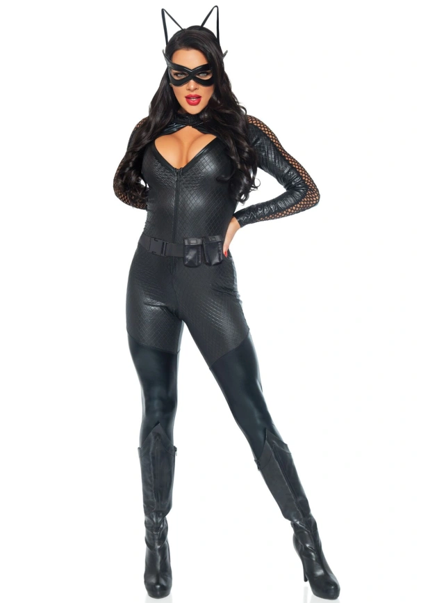 Эротический костюм супергероя-кошечки Leg Avenue Wicked Kitty S, комбинезон, пояс, маска, ушки	 фото 2
