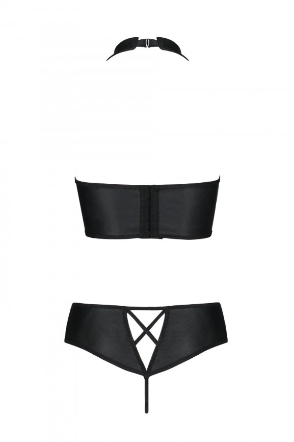 Комплект из эко-кожи Passion NANCY BIKINI XXL/XXXL, black, бра и трусики с имитацией шнуровки фото 6