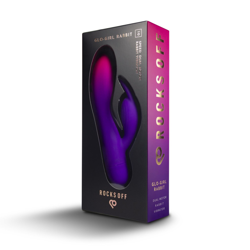 Вібратор-кролик Rocks Off Glo Girl – Rabbit, 2 мотори, 10 режимів, на батарейках фото 7