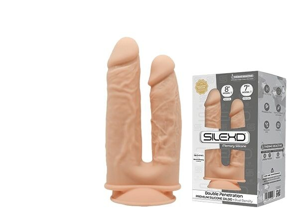 Фалоімітатор подвійний SilexD Double Gusto Flesh (Model 1 size 8" & 7"), двошаровий, силікон + Silexd фото 2