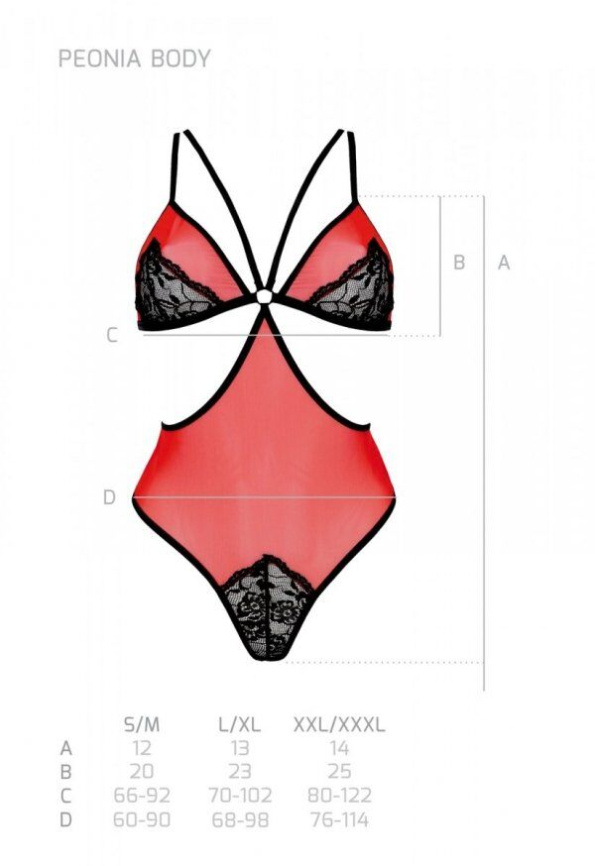 Напівпрозоре боді з мереживом Passion PEONIA BODY S/M red фото 7