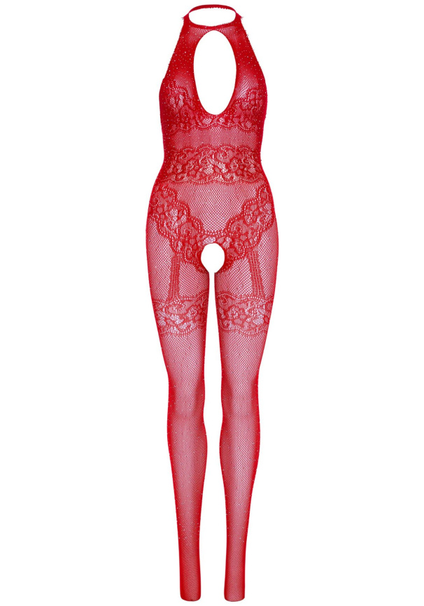 Бодістокінг Leg Avenue Rhinestone Lace and Net, One Size, червоний, зі стразами, відкритий доступ фото 4