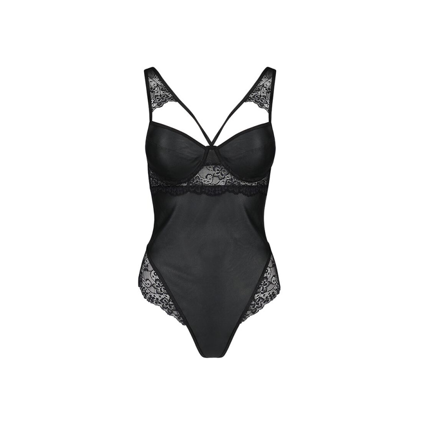 Боді з еко-шкіри та мережива Passion LOONA BODY L/XL, black фото 3