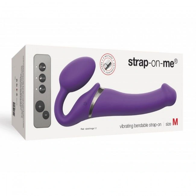 Безремневой страпон с вибрацией Strap-On-Me Vibrating Violet M диаметр 3,8 см, пульт ДУ, регулируемый фото 5