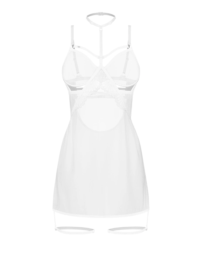 Бэби-долл Obsessive Arrowel White chemise 2XL/3XL, с декоративным чокером и гартерами фото 2