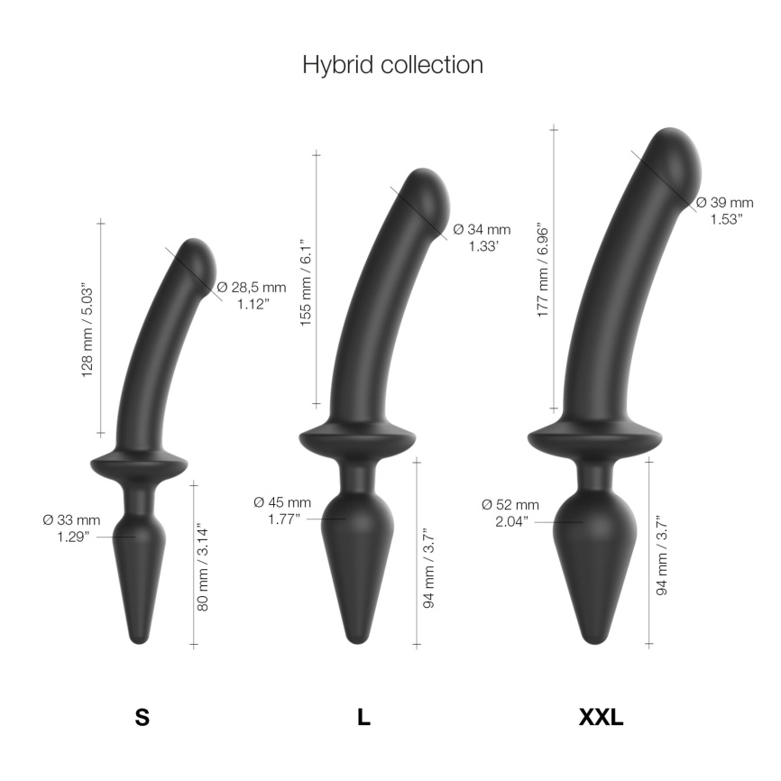 Анальна пробка з дилдо 2в1 Strap-On-Me SWITCH PLUG-IN DILDO Black XXL, діаметр 5,2/3,9 см фото 4