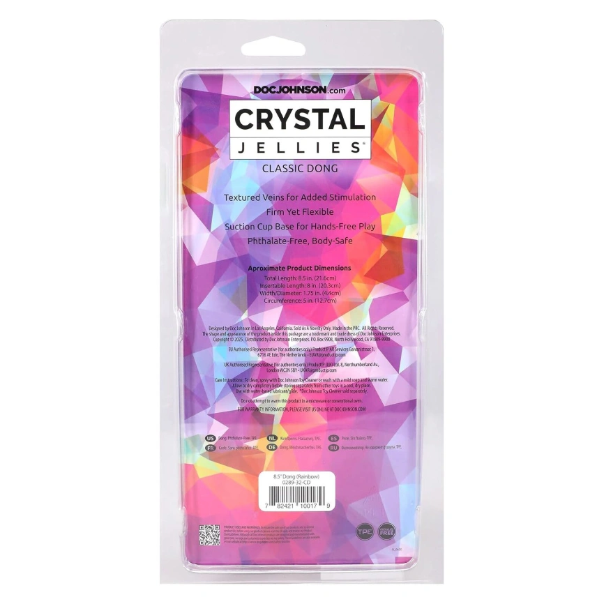Дилдо Doc Johnson Crystal Jellies - 8.5 Inch Сlassic Dong - Rainbow фото 6