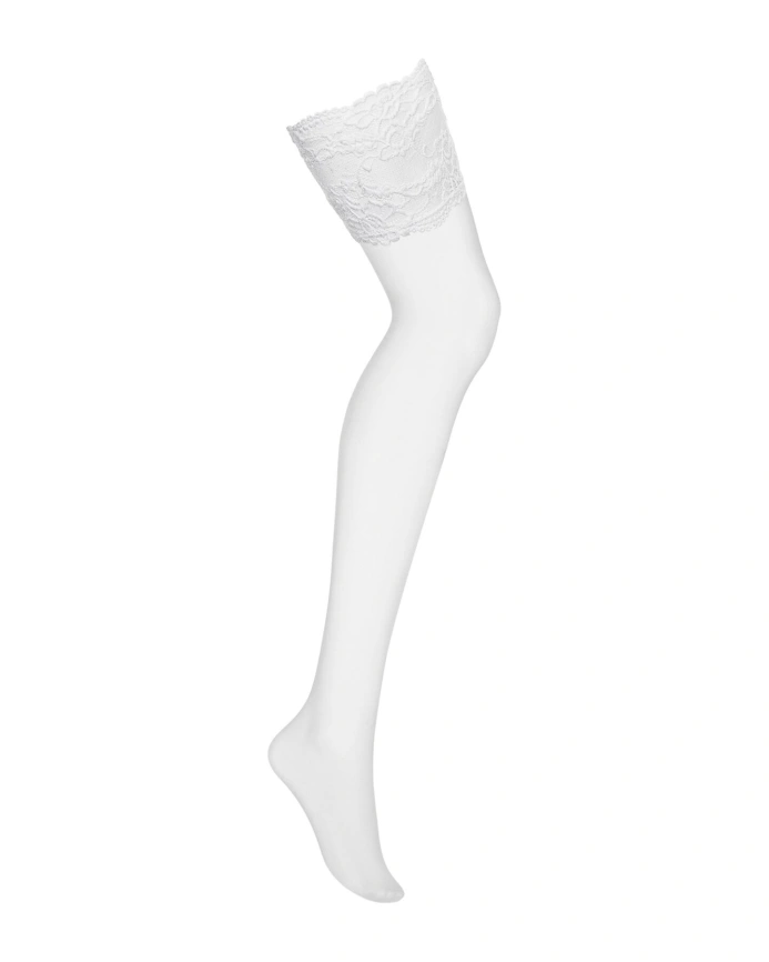 Чулки под пояс с широким кружевом Obsessive 810-STO-2 stockings S/M, белые фото 3