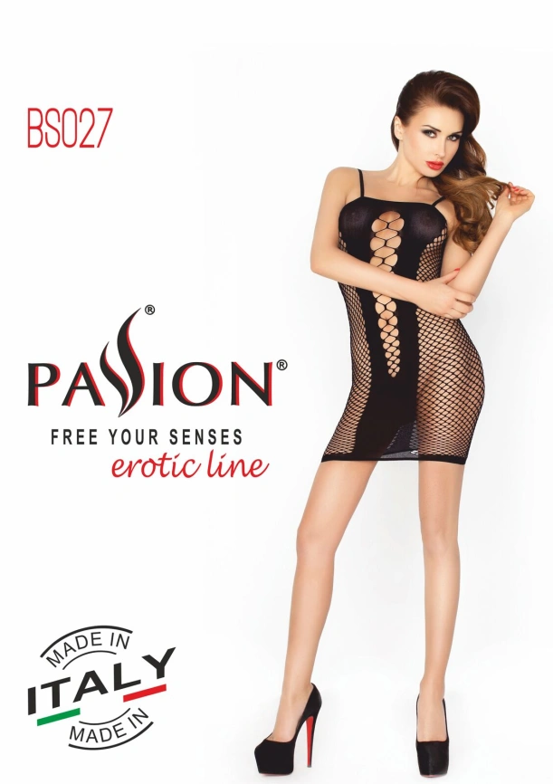 Бодистокинг Passion BS027 black, платье-сетка на бретелях, очень откровенное фото 5