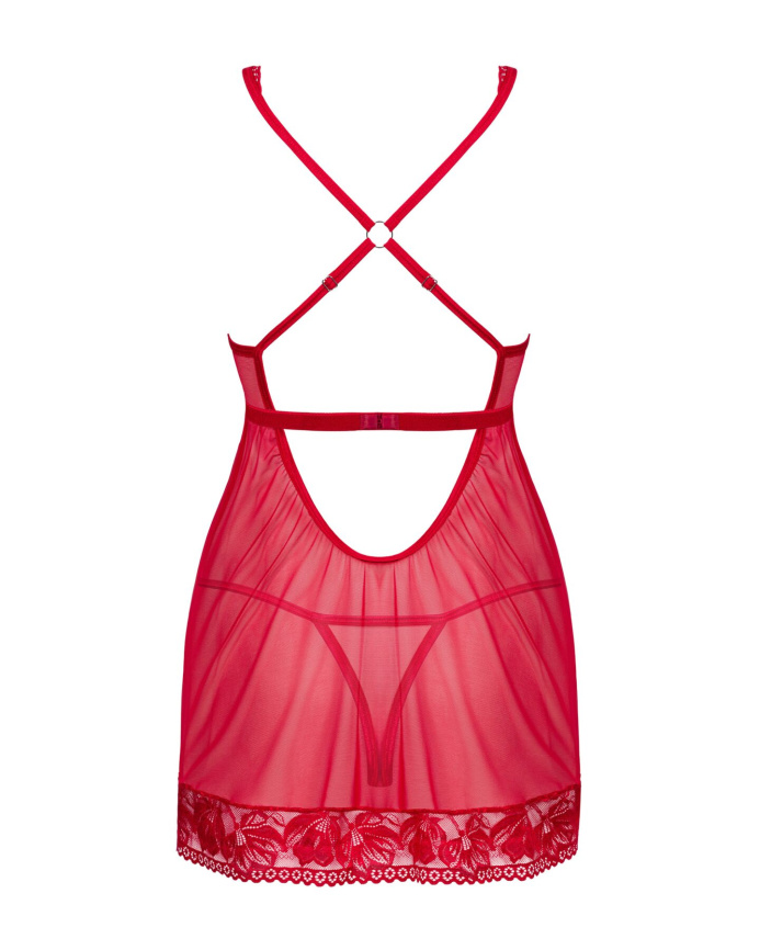 Прозора сорочка бебі-дол Obsessive Lacelove babydoll & thong M/L Red, мереживо, стрінги фото 4