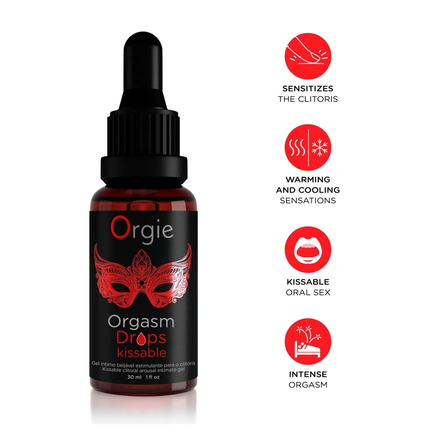 Возбуждающие капли для клитора Orgie Orgasm Drops Kissable, 30 мл, тепло-холод, вкус яблока фото 3