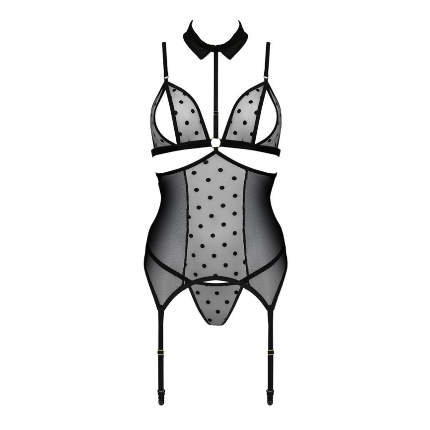 Корсет з відкритими грудьми Passion DOMINICA CORSET XXL/XXXL black, пажі для панчіх, стрінги фото 10
