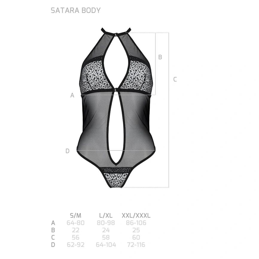 Сетчатое боди с кружевом на груди Passion SATARA BODY L/XL black фото 12