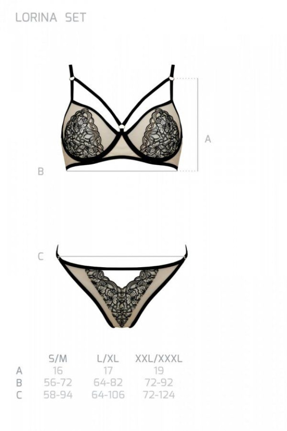 Комплект Passion LORINA SET, S/M, beige, бюстгальтер та трусики фото 5