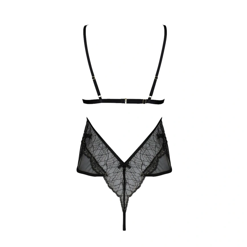 Боди Passion AMBERLY BODY 4XL/5XL black, ассиметричный крой, кружевной лиф, золотая нить фото 8