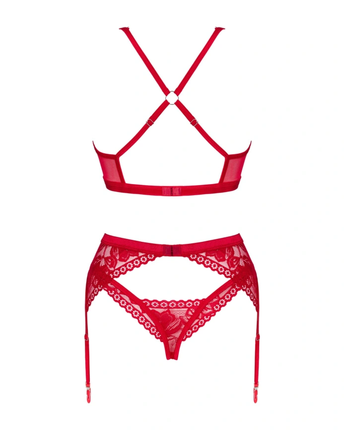 Комплект белья Obsessive Lacelove cupless 3-pcs set M/L Red, бюстгальтер, стринги, пояс для чулок фото 4