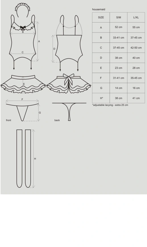 Эротический костюм горничной с юбкой Obsessive Housemaid 5 pcs costume L/XL, черно-белый, топ с подв фото 7