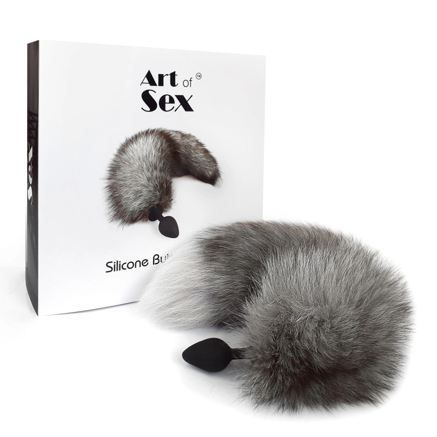 Силиконовая анальная пробка с хвостом из натурального меха Art of Sex size M Artctic fox фото 5