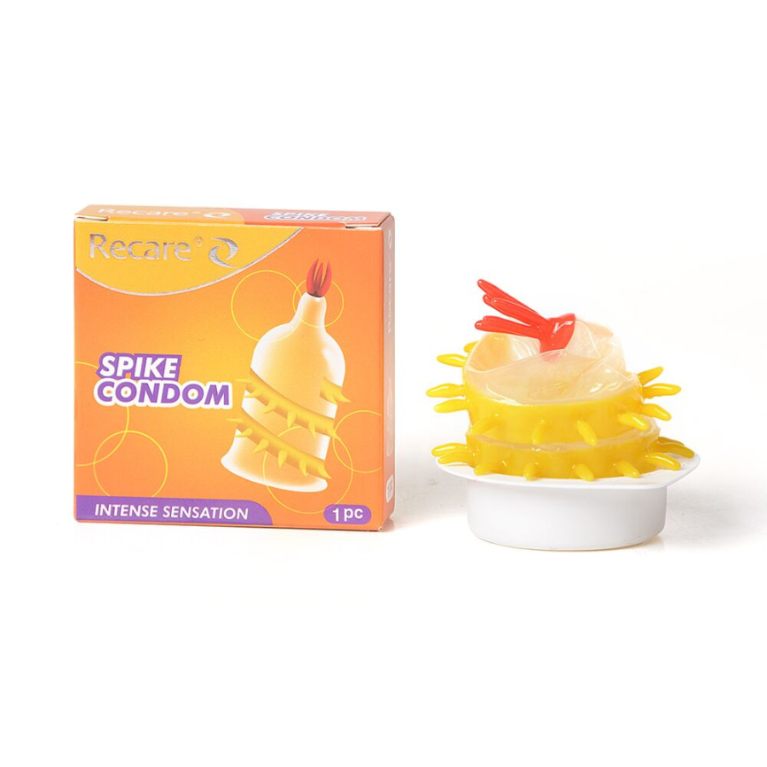 Насадка на член Recare Spike Condom Yellow (презерватив з вусиками та спіраллю шипів) фото 1
