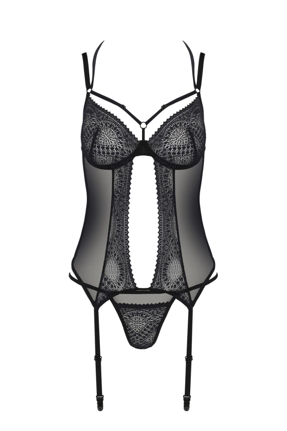 Корсет Passion DROSERA CORSET black, L/XL, с креплениями для чулок, трусики в комплекте фото 3