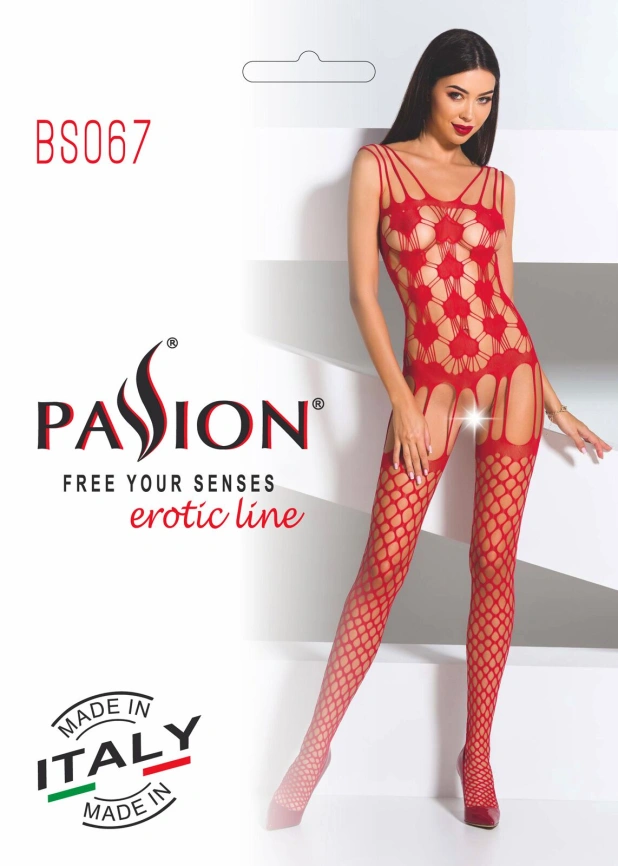 Бодистокинг Passion BS067 red, комбинезон, имитация чулок и топа на бретелях фото 6
