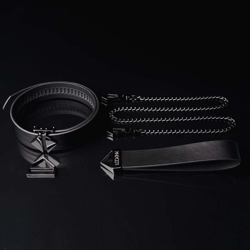 Нашийник з повідцем LOCKINK Tied Collar with Leash Set, чорний, ланцюг зі шкіряною петлею та карабіном фото 4