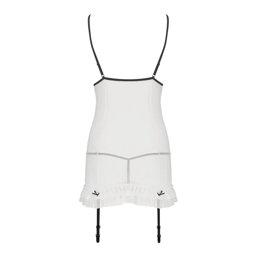 Сорочка прозора з пажами Passion ORIHIME CHEMISE L/XL, white, трусики, стрепи фото 4