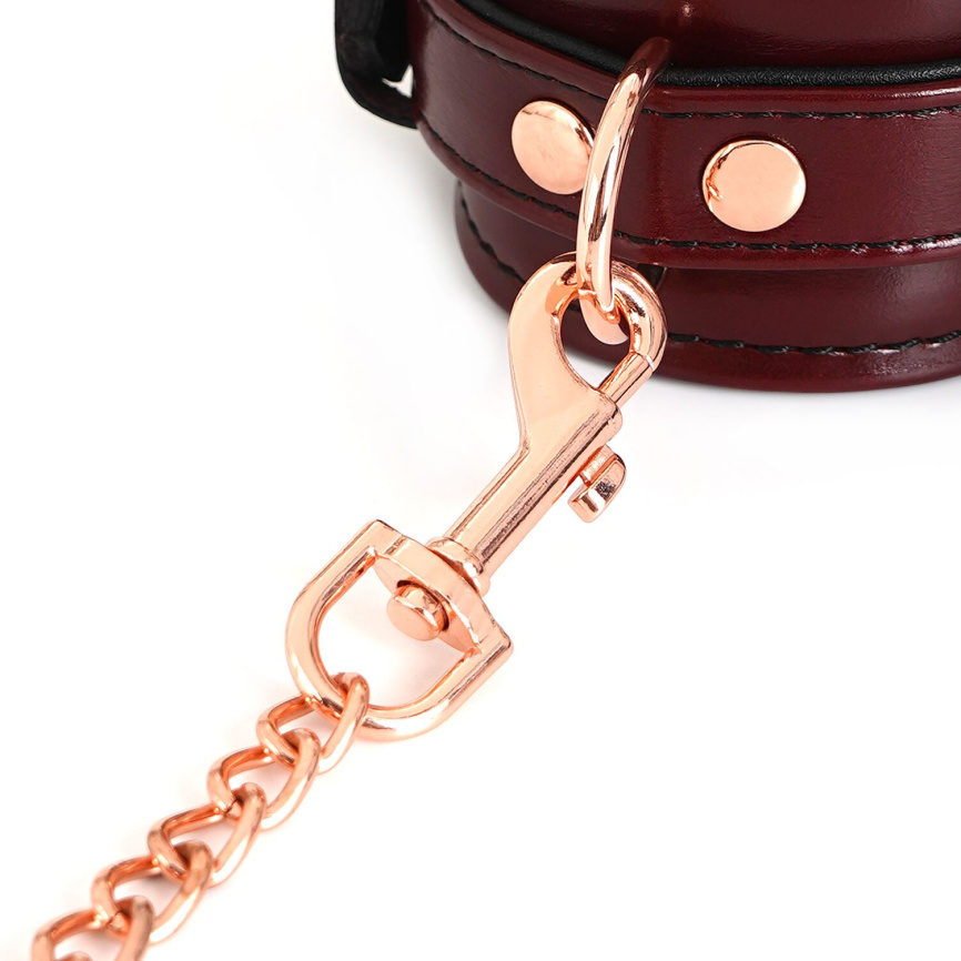 Шкіряні наручники Liebe Seele Wine Red Wrist Cuffs, знімний ланцюжок-кріплення фото 6