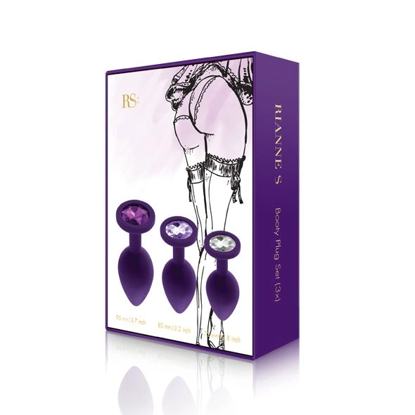 Набор силиконовых анальных пробок с кристаллом Rianne S: Booty Plug Set Purple, диаметр 3,2см, 3,5см, 4,2см фото 2