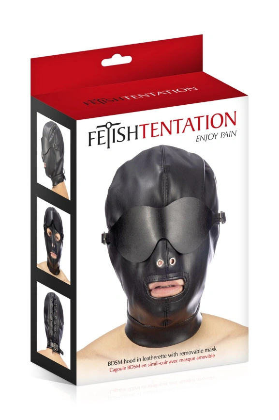 Капюшон для БДСМ со съемной маской Fetish Tentation BDSM hood in leatherette with removable mask фото 3