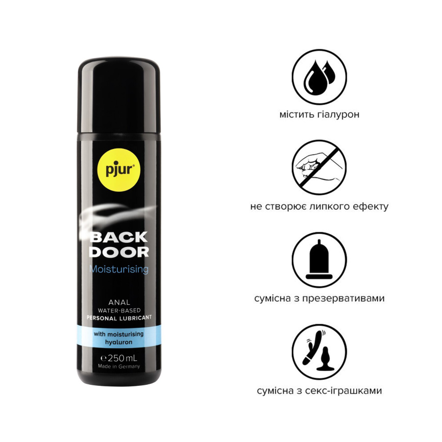 Анальний лубрикант pjur BACK DOOR Moisturising 250 мл, на водній основі, з гіалуроном, ефект силікону фото 5