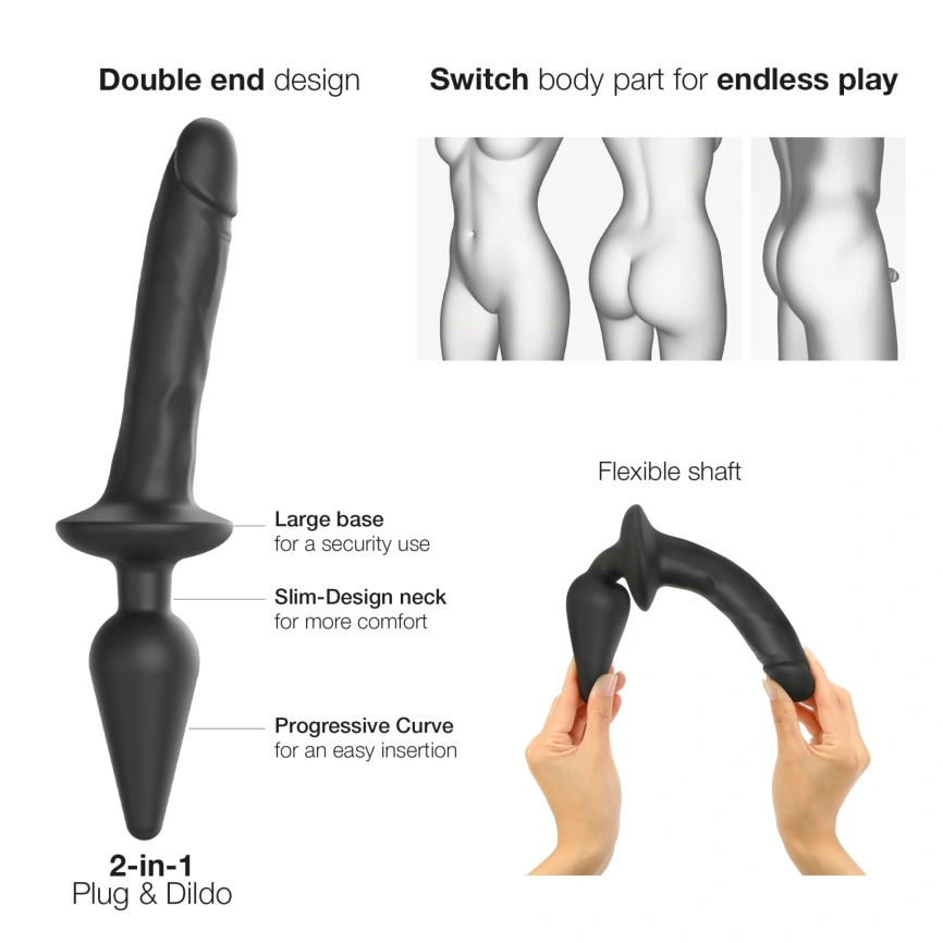 Анальная пробка с дилдо 2в1 Strap-On-Me SWITCH PLUG-IN REALISTIC DILDO Black XXL, диаметр 5,2/3,9 см фото 2