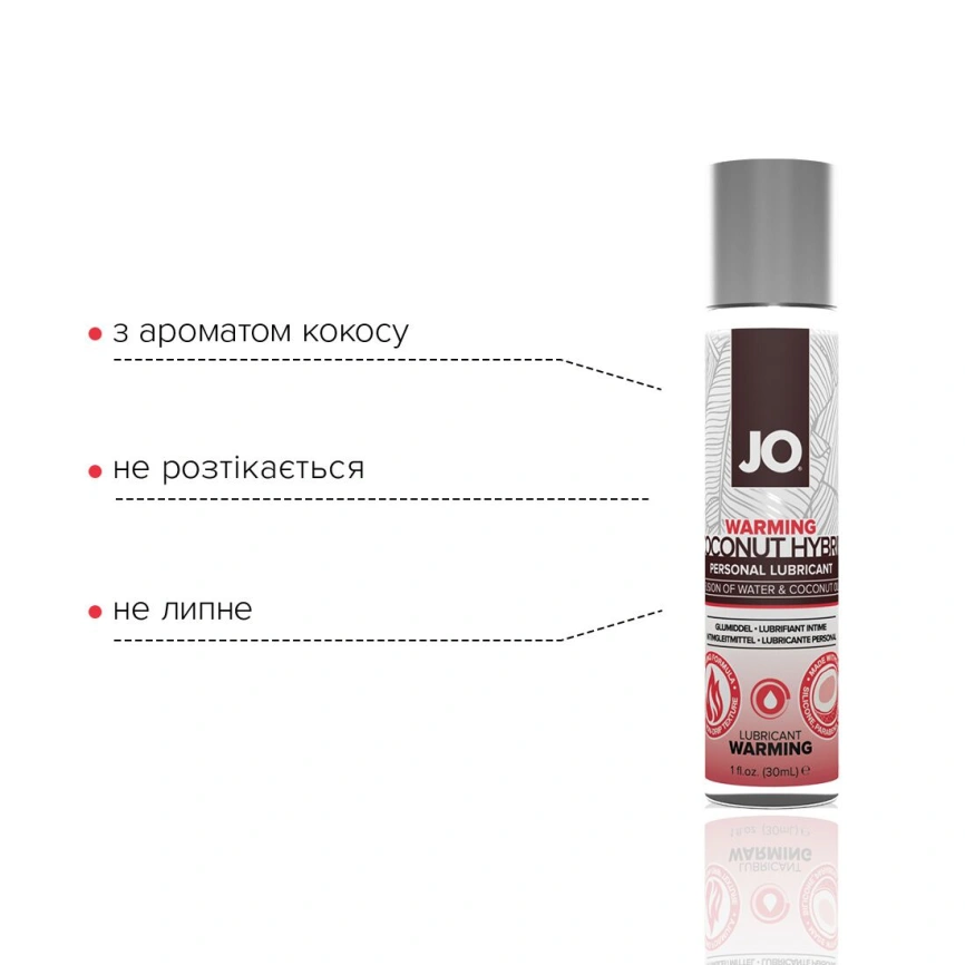 Разогревающая смазка-крем с кокосовым маслом JO Coconut Hybrid WARMING (30 мл) белая фото 7
