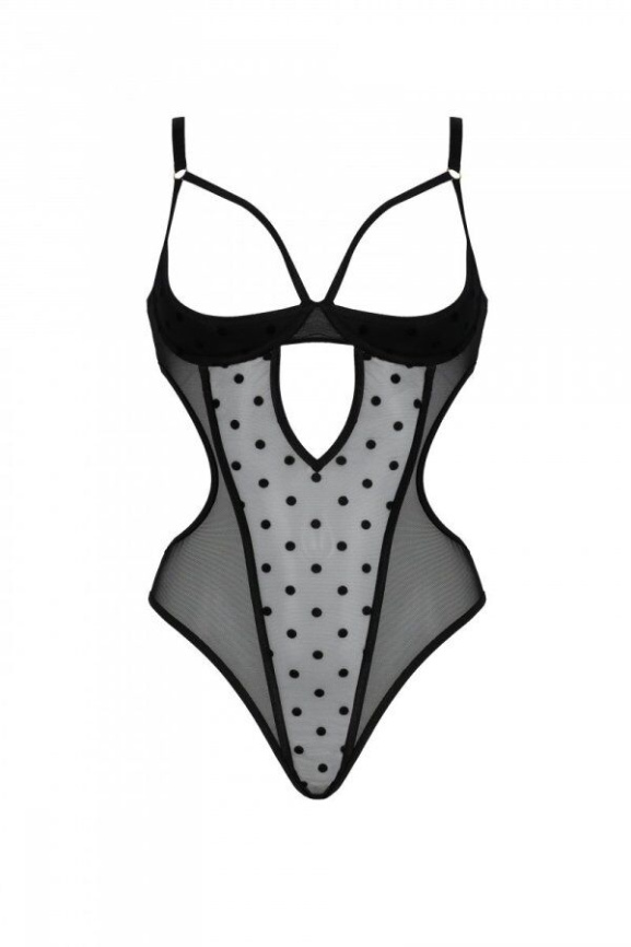 Еротичне боді Passion MARINA BODY, L/XL, black, з відкритими чашками фото 3