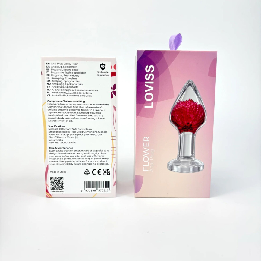 Розкішна анальна пробка Loviss Gomphrena Globosa Anal Plug зі справжнім амарантом усередині фото 12