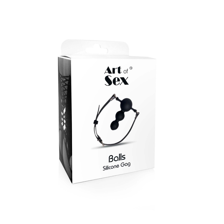 Кляп силіконовий Art of Sex - Balls, екошкіра, чорний фото 3