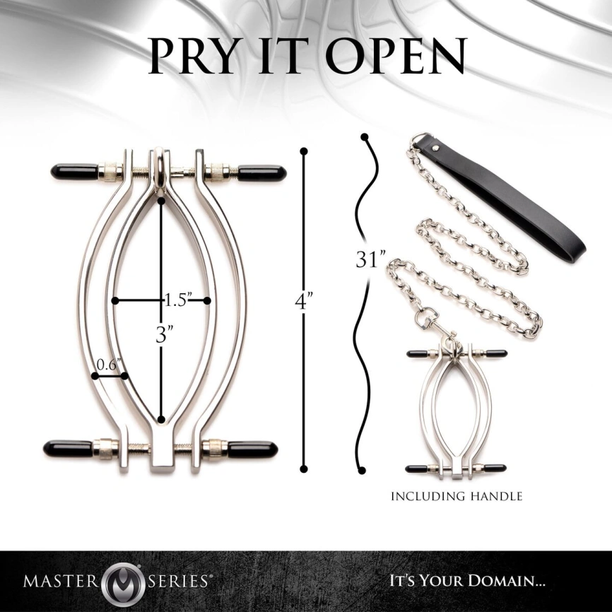 Зажим для половых губ Master Series: Pussy Tugger Adjustable Vagina Clamp with Chain фото 5
