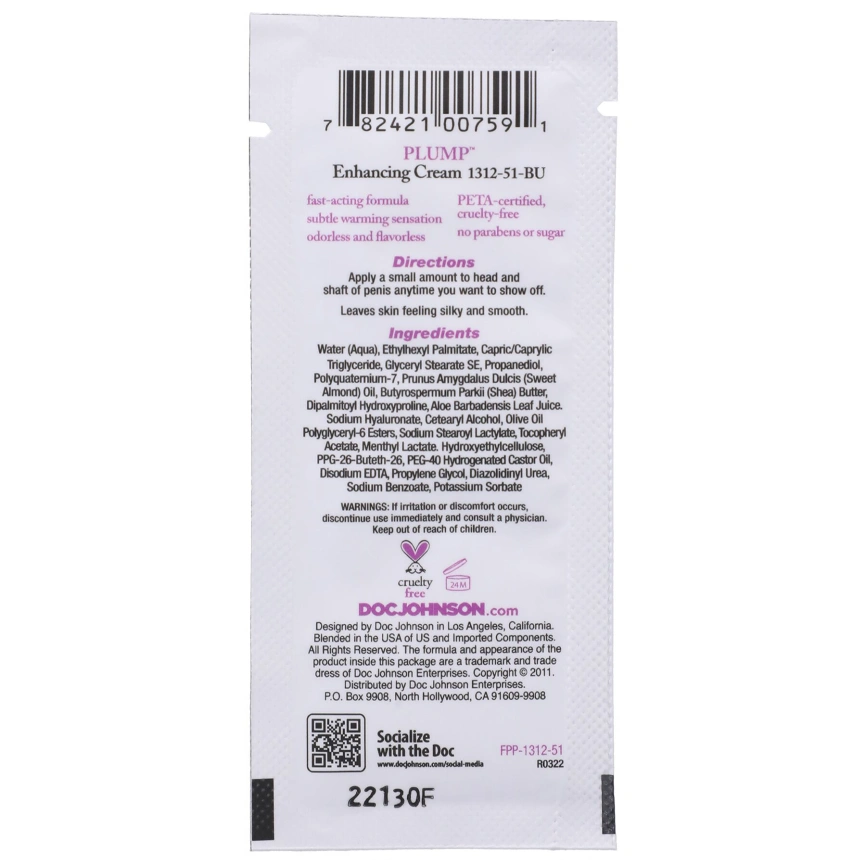 Крем для увеличения члена Doc Johnson Plump - Enhancing Cream For Men (7 г) фото 3