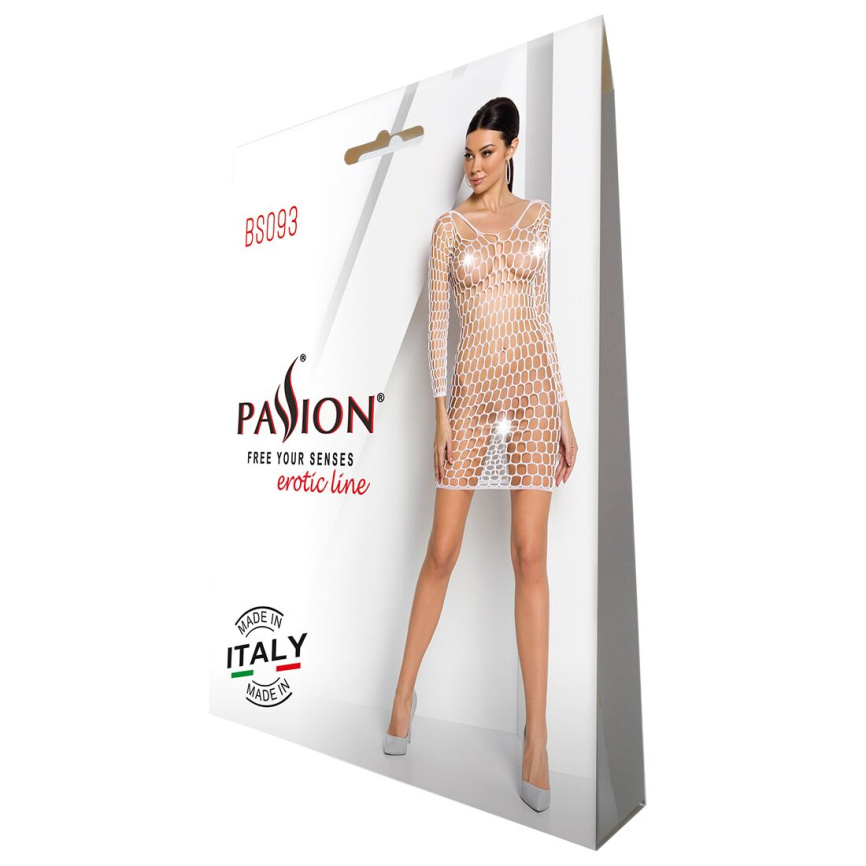 Бодістокінг-сукня з глибоким коміром Passion BS093 white, довгі рукави фото 4